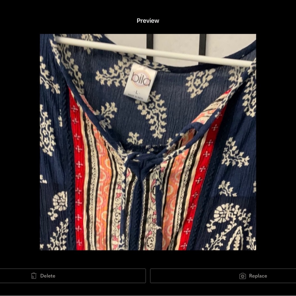 Boho Navy and Red Printed Peasant Tunic excellent condition - Picture 7 of 9